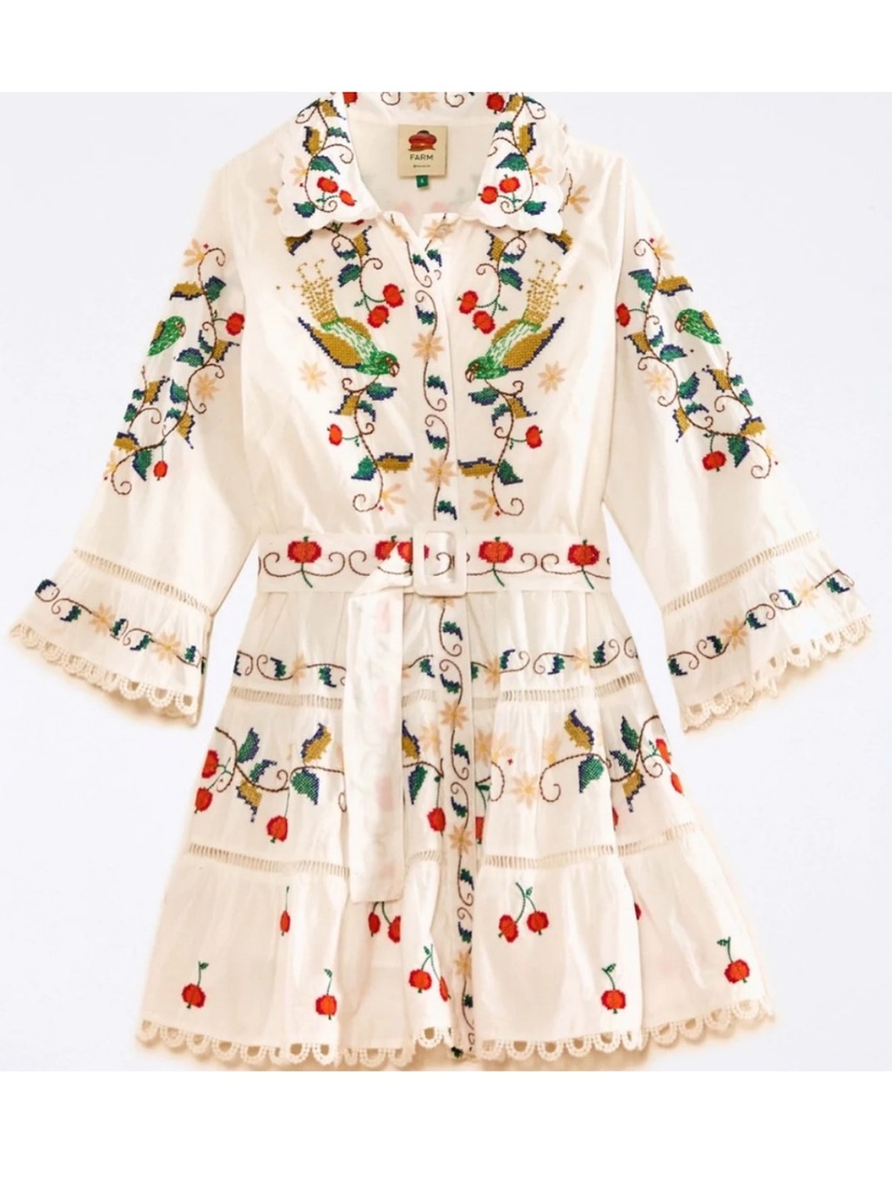 New Farm Rio Pitanga Embroidered Belted Mini Dress Sz M - Picture 4 of 15